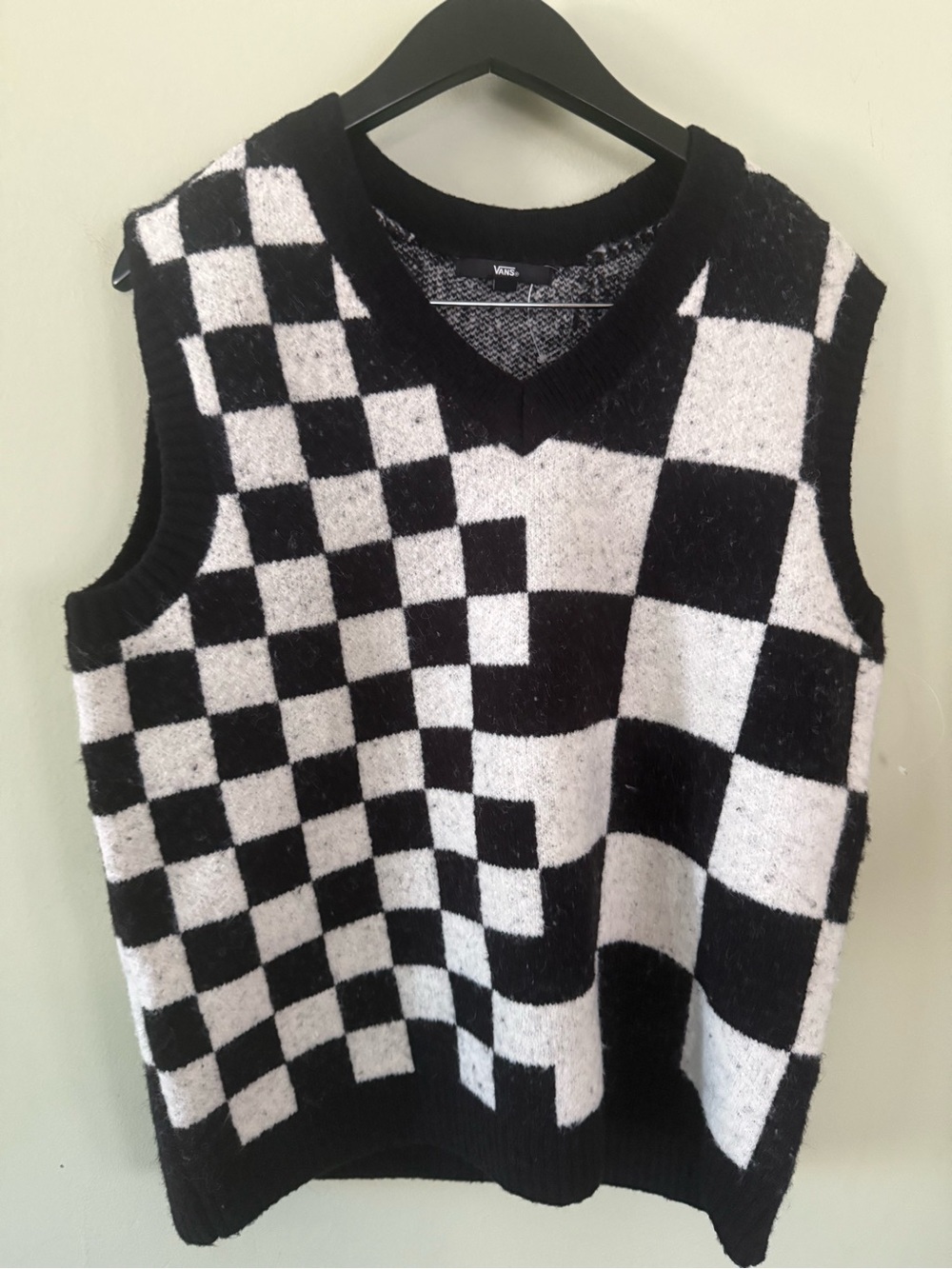 Vans Black and White Checkerboard V-Neck Sweater Vest